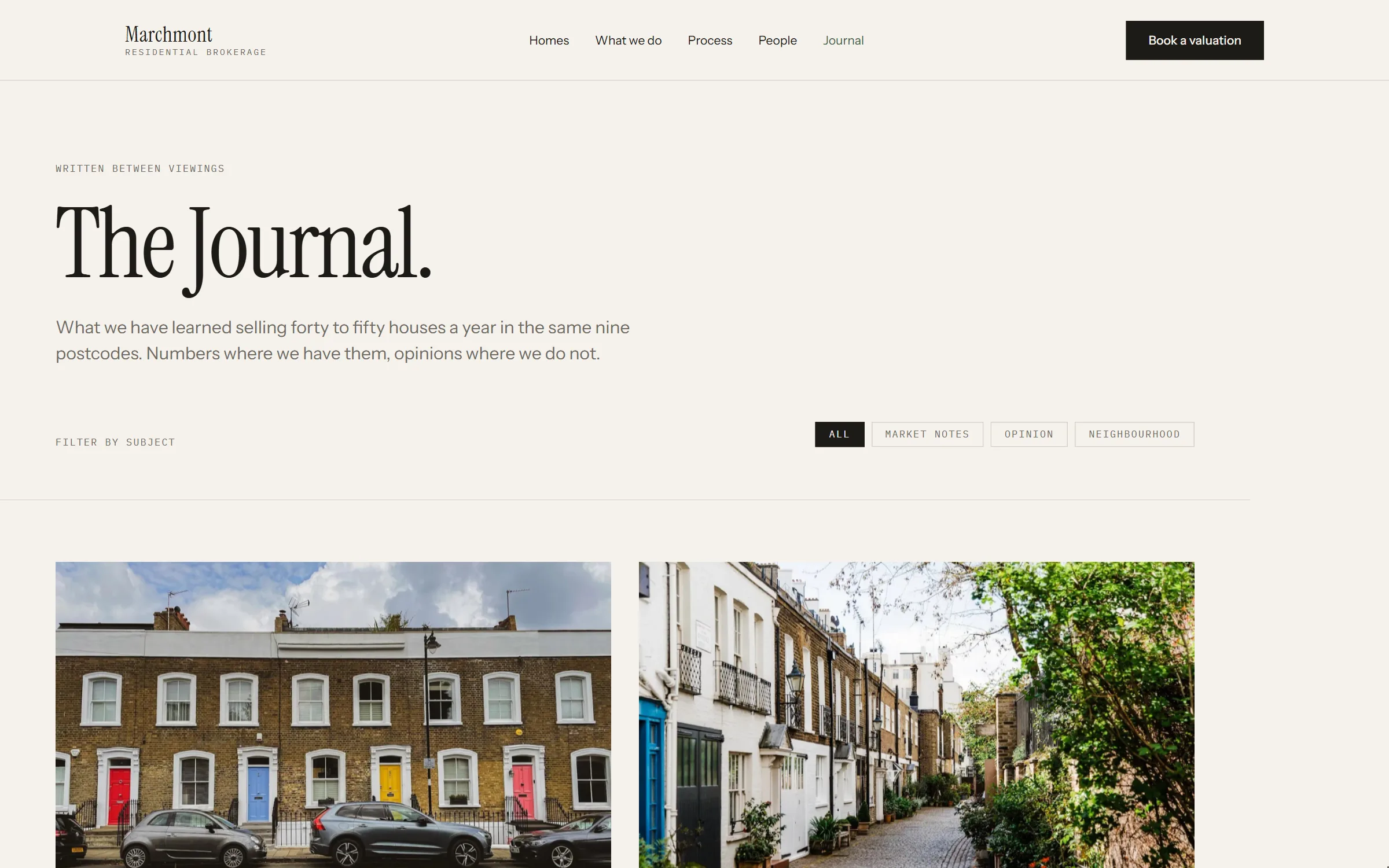 The journal index. The masthead reads 'The Journal.', four subject filter tabs sit below it, and two article photographs begin the list.